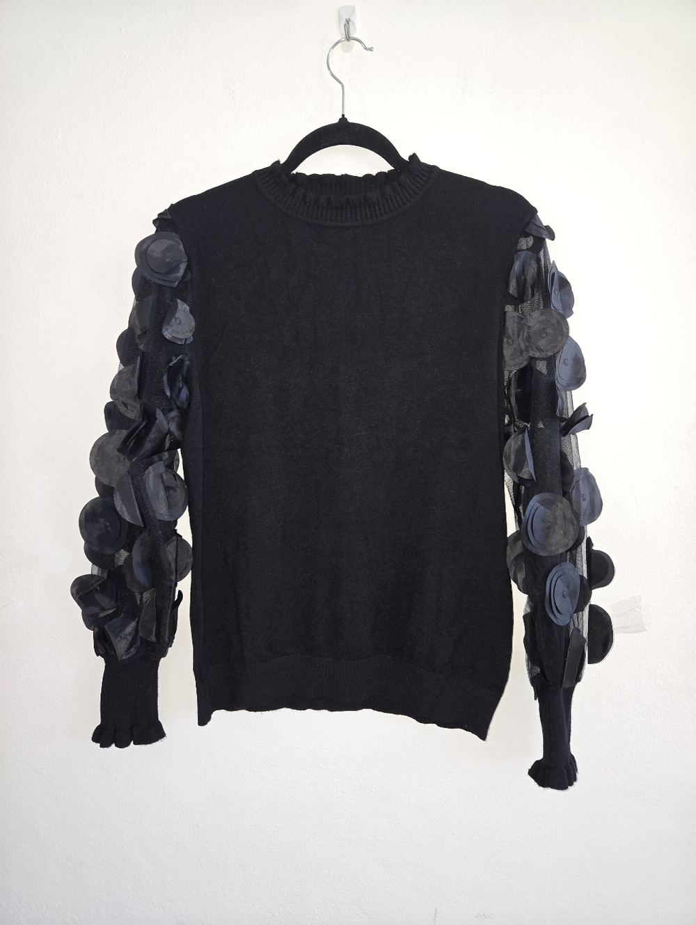 Siani Milano Black Sheer Sleeves With Circle Accent Sweater - Size L